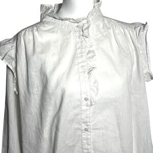 H&M Women's XXL White Linen Long Sleeve Cotton Coquette‎ Peasant Tunic Shirt Top